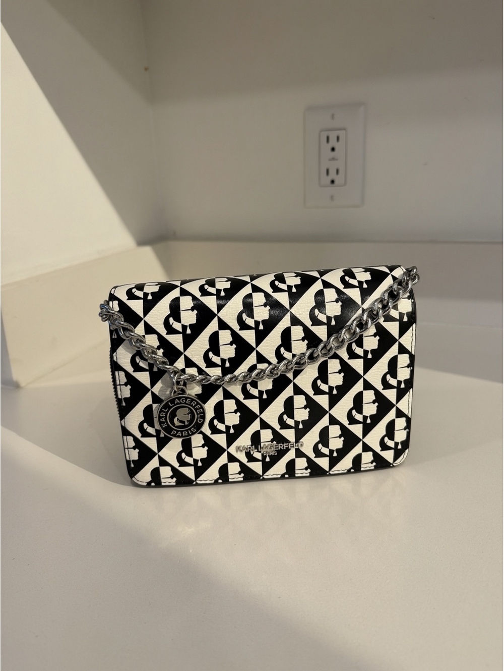 Karl Lagerfeld Paris Black & White Monogram Crossbody Bag